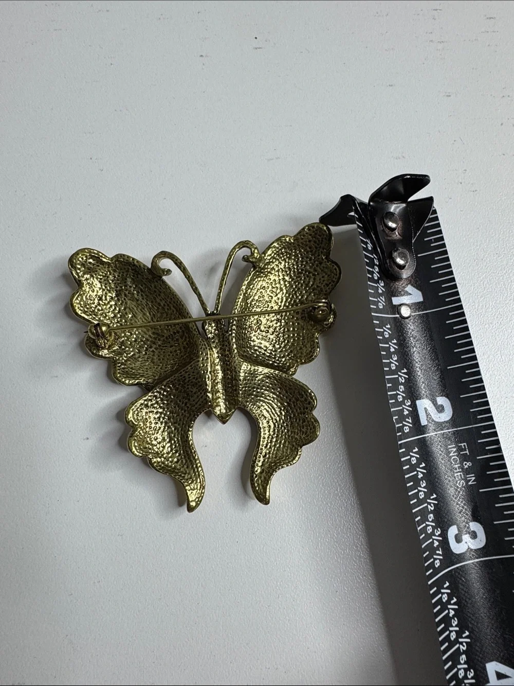 Gold Tone Butterfly Brooch Orange Yellow Enamel Multicolor Rhinestone Statement